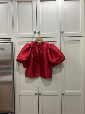 H&m red puffy sleeves jacket for over dresses or tank tops